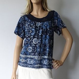 NWT Lucky Brand Crochet Short Sleeve Tee